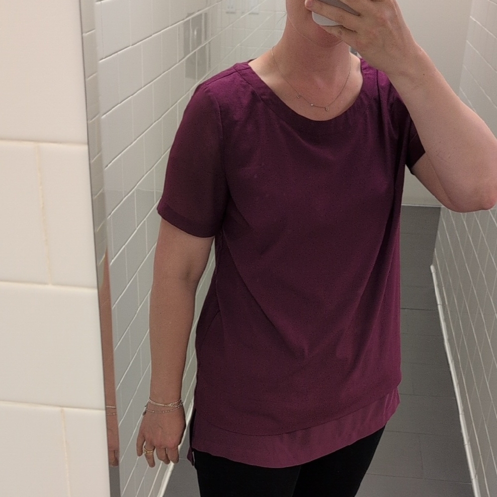 W5 Berry Short Sleeve Sheer Sleeve Tunic Blouse